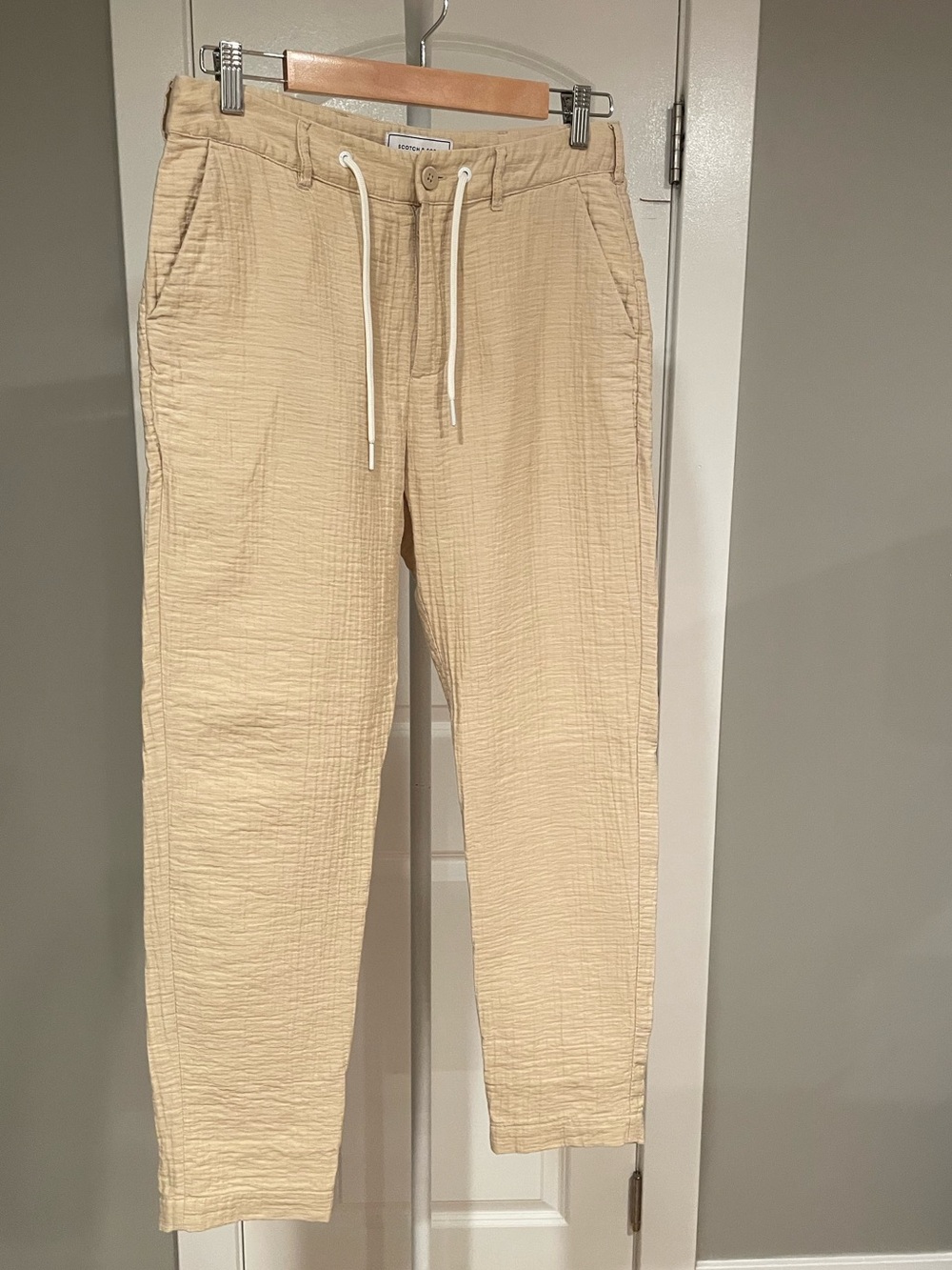 Scotch & Soda Cream Textured Drawstring Travel Pants - Small
